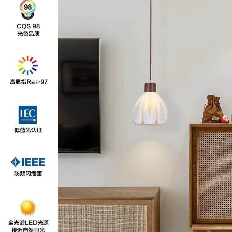 餐厅吊灯胡桃木三头led饭桌灯具吧台床头单头玻璃实木简约风吊灯