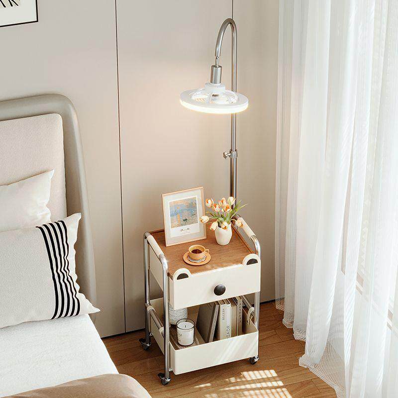 创意床头柜一体落地台灯轻奢高级感儿童卧室小型移动置物架储物