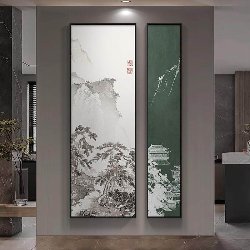山水画新中式玄关装饰画客厅走廊过道挂画水墨国画入户正对门壁画