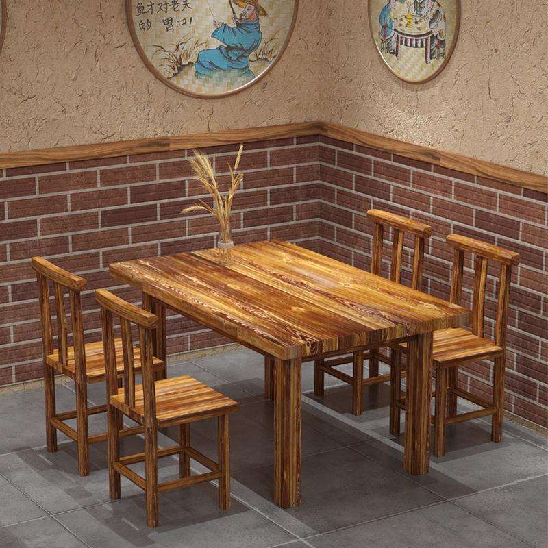 实木火锅餐桌子电磁炉农家乐烧烤大排档烧烤饭店长方形餐桌椅sω