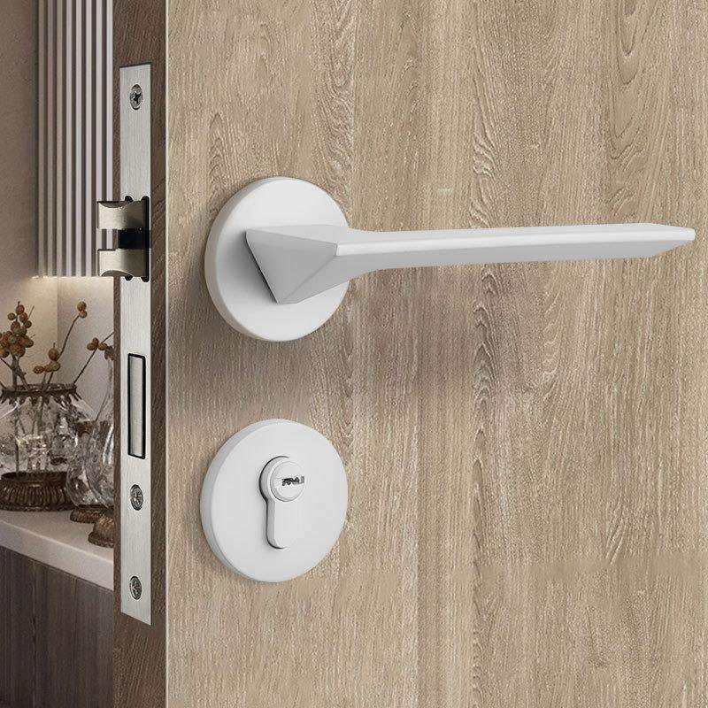 白色门锁室内卧室房门锁具家用简约磁吸静音分体门把手房间木门锁
