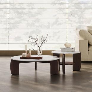 奢石实木茶几现代简约微晶石意式极简天然大理石纹高档超晶石茶桌