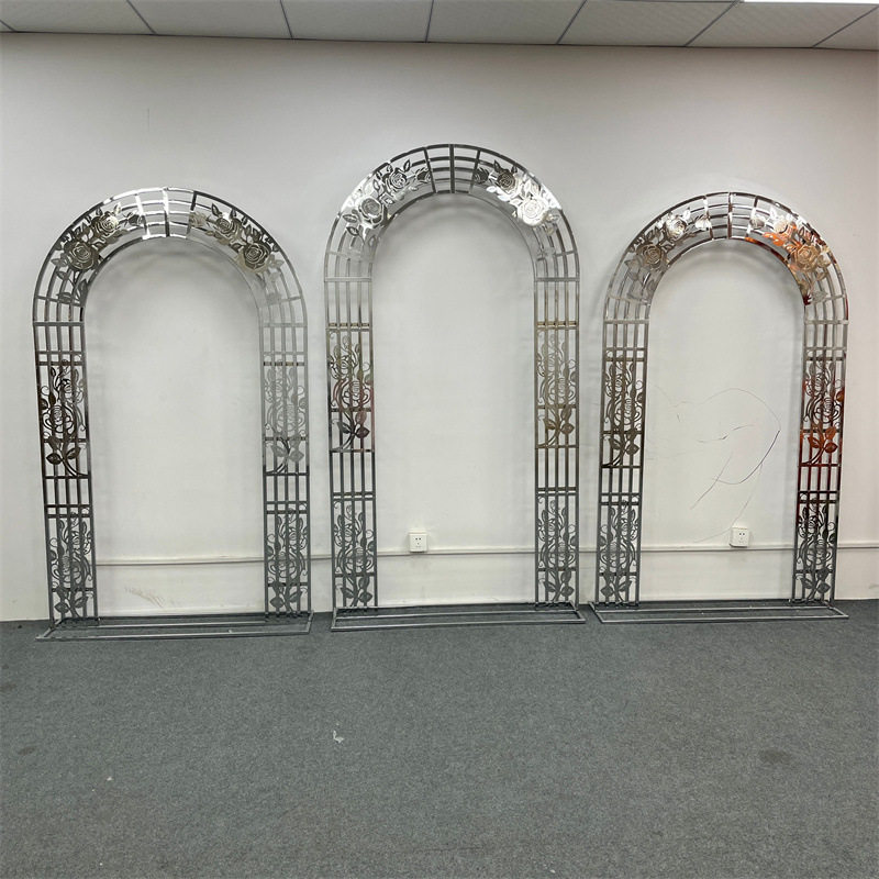 新款婚庆道具婚礼舞台背景装饰铁艺拱门花架五杠镂空玫瑰花架子