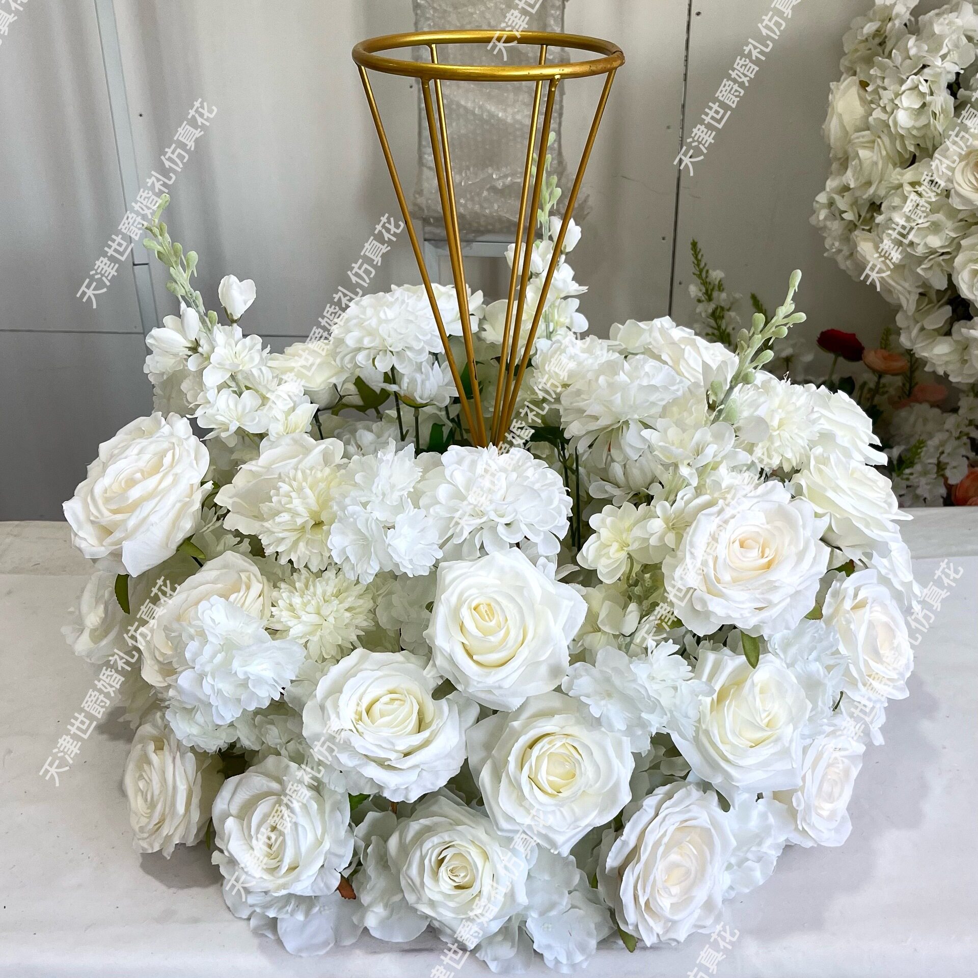 跨境爆品现货婚礼堂酒店布置假花玫瑰花内经20cm桌面烛台花
