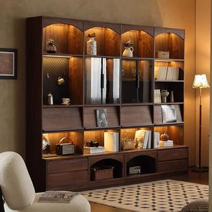 北美黑胡桃木书柜北欧猫爬全实木樱桃木带卡座置物架现代简约书架