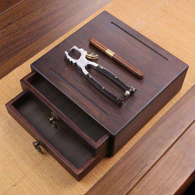 普洱茶饼防潮一双层收纳盒不锈钢茶钳实木分茶盘茶针开茶器分茶盒