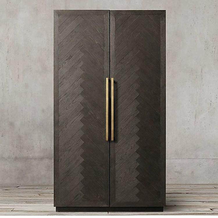 RH美式做旧复古色实木衣柜灰色橡木储物柜别墅豪宅卧室双门衣橱