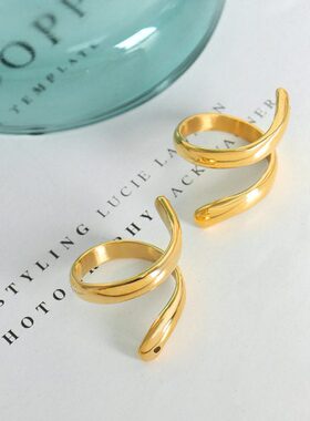 跨境欧美蛇形绕圈时尚个性潮流钛钢18K金指环戒指女饰品厂家