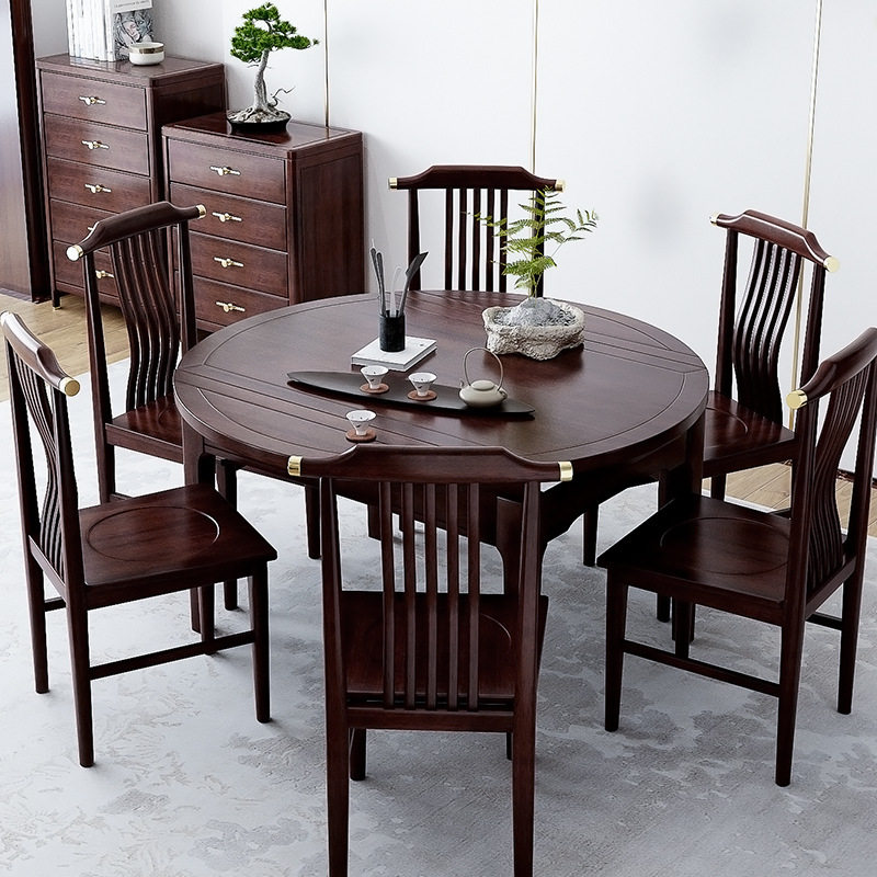 新中式实木餐桌椅组合紫金檀木伸缩折叠可变圆桌子家用小户型跳台