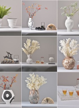 新中式黑白色茶具水墨托盘组合软装饰品复古花器飘窗禅意空间摆件