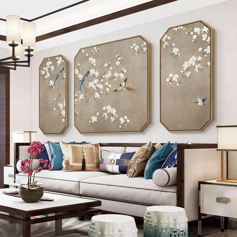 新中式客厅花鸟装饰画八边形茶室禅意壁面网红中国风背景墙画挂画,家居饰品,现代装饰画,淘宝优惠券,粉丝福利购,淘宝优惠卷