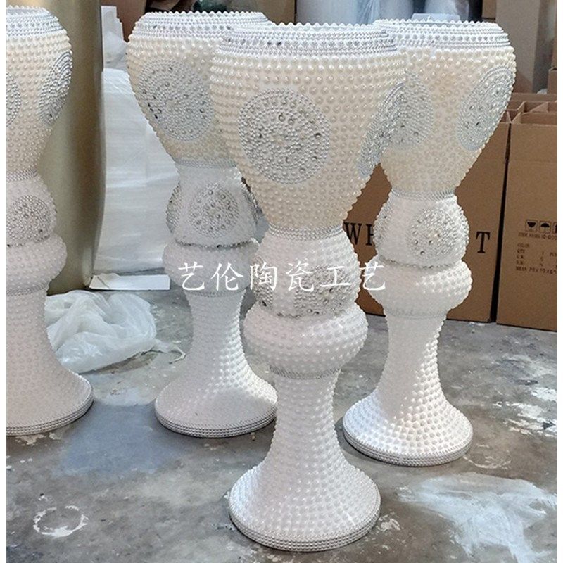 直销玻璃钢贴珍珠落地大花瓶干花花插花器摆件客厅酒店会所装饰品,家居饰品,花瓶,淘宝优惠券,粉丝福利购,淘宝优惠卷
