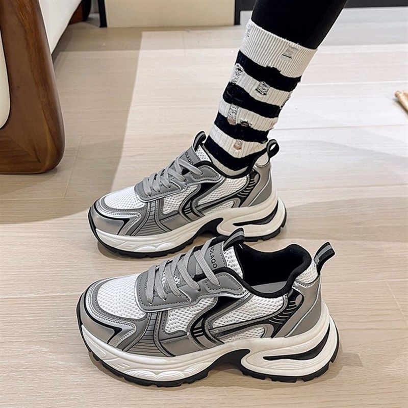 银色老爹鞋女秋冬百搭透气减震跑步鞋2024新款春季休闲运动鞋女鞋
