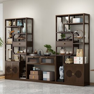 新中式客厅茶室博古架摆件靠墙简约现代展示柜茶具多宝阁小型复古