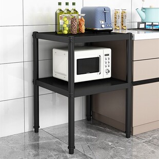 黑色厨房置物架落地式两s层微波炉收纳架子多功能烤箱锅架储物货