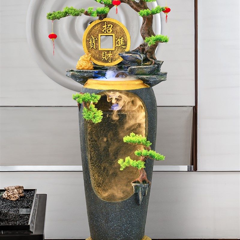 流水生财轻奢中式花瓶盆景风水球加湿器客厅玄关办公造景装饰摆件,家居饰品,流水摆件,淘宝优惠券,粉丝福利购,淘宝优惠卷