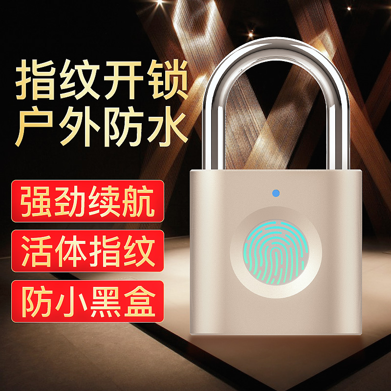 指纹锁小锁c迷你小挂锁家用不锈钢锁指纹柜子挂锁防盗小锁头箱子