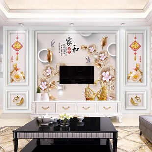 8d自带边框电视背景墙壁s纸五宫格客厅墙纸墙布3d立体客厅影视墙