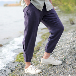 楠麻中国风七分裤男夏季薄款休闲大码短裤苎麻裤子中式盘扣风影