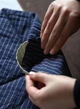 主人杯单杯袋h纯棉条纹蓝色万能布壶袋公道杯盖碗收纳便携茶具收