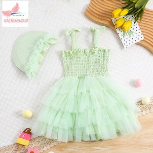 女童泳衣2024新款 公主蓬蓬裙速干儿童女孩泳 高级感v连体裙平角裤