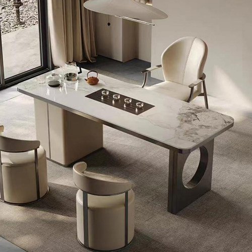 岩板茶桌茶盘一体轻奢现代u高级感家用阳台茶台办公室泡茶桌椅组