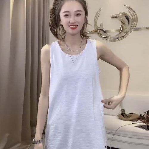胖妹妹纯棉内搭叠j穿大码300斤露白边中长款吊带背心女打底衫无袖