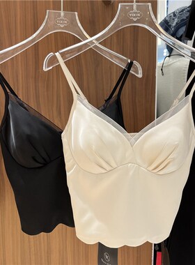 纯欲辣妹风缎面美背女2r025夏季新款气质百搭褶皱胸垫背心气质吊