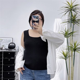 上衣胖m 内搭冰丝打K底纯棉针织无袖 大码 白色吊带背心女夏外穿西装