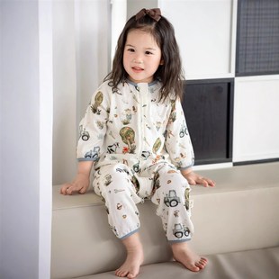 宝宝睡袋春夏g轻薄A类竹棉纱布七分袖 儿童柔软家居服婴儿连体睡衣