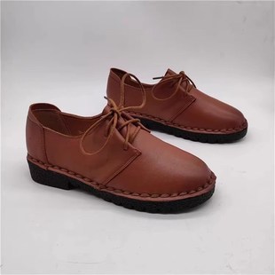 2024秋新款 潮 民族风复古软底软面圆头系带百搭舒适休闲Z文艺女鞋