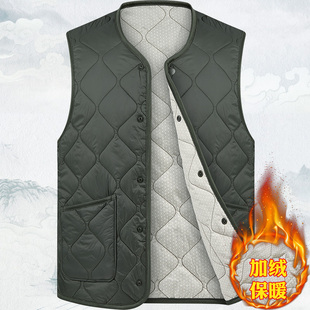 爷爷棉背 保暖马甲中老年人男士 绵羊毛轻薄c暖甲上衣爸爸装 秋冬季