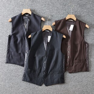 休闲马甲西装 高级定制 英伦修身 春夏男士 背心薄外 缎面j丝光拼接