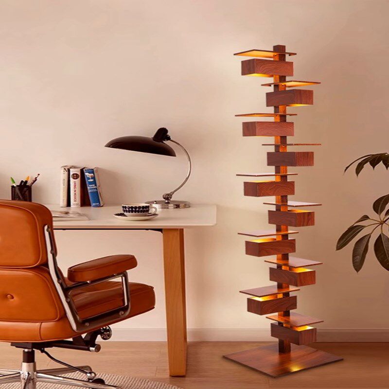 侘寂风客厅设计师款光影艺术装饰书架落地灯创意靠墙仿木纹灯