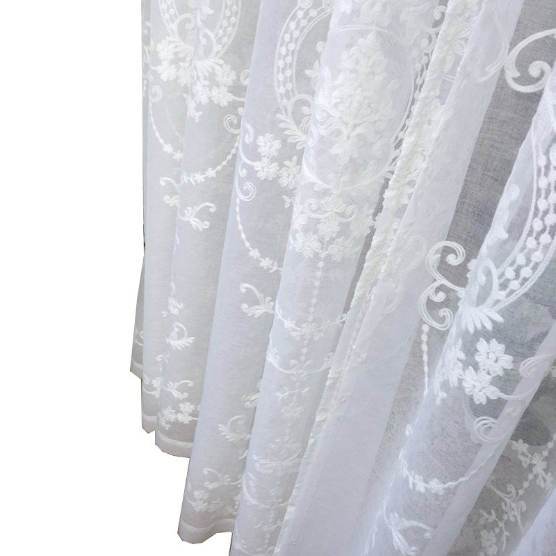 绣纱帘窗纱 韩白色高档装饰窗帘 半遮光光沙田园阳台飘窗客厅