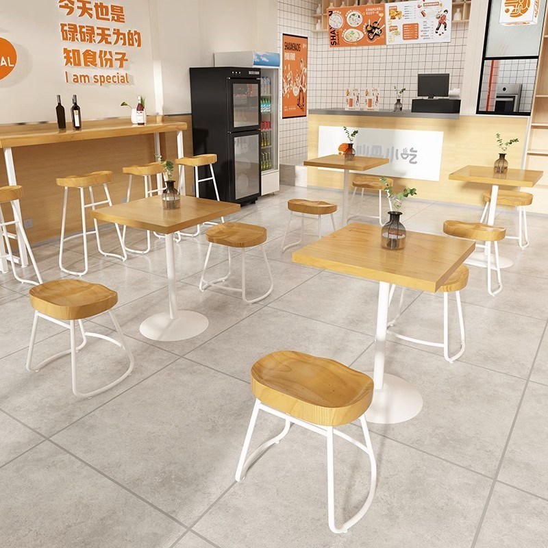 现代铁艺实木餐饮桌椅风餐厅汉堡店快餐店商用餐桌椅