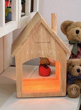 ILL小木屋无火香薰融蜡灯调光床头氛围灯实木小夜灯