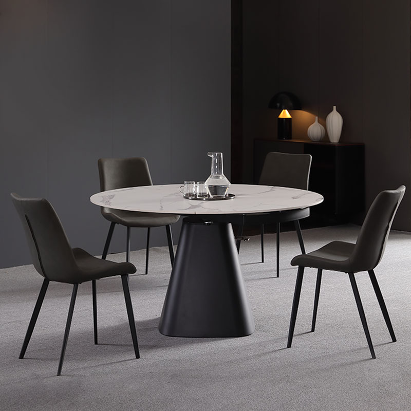 意式可伸缩岩板餐桌小户型多功能旋转折叠家用省空间餐桌可变圆桌