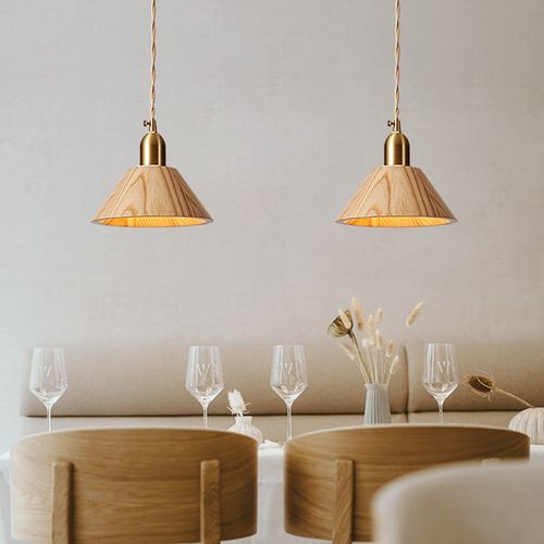 侘寂风实木民宿卧室床头实木吊灯三头装饰吧台玄关灯