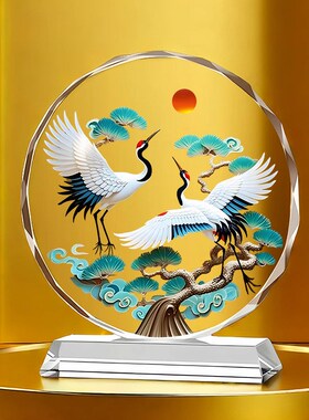 松鹤延年水晶福寿安康桌面客厅玄关乔迁业吉祥如意装饰摆台