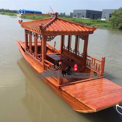 木船渔船实木旅游观光景区电动仿古画舫手划摇橹水上餐饮乌篷游船