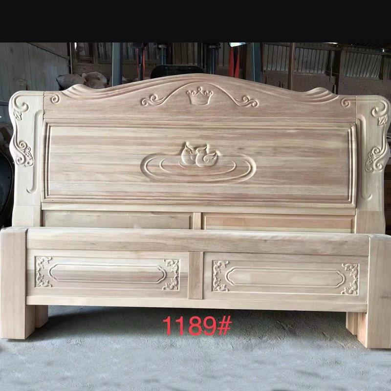 现代雕花仿古实木床1.8米白坯 卧室格木古典人床白茬床头床尾