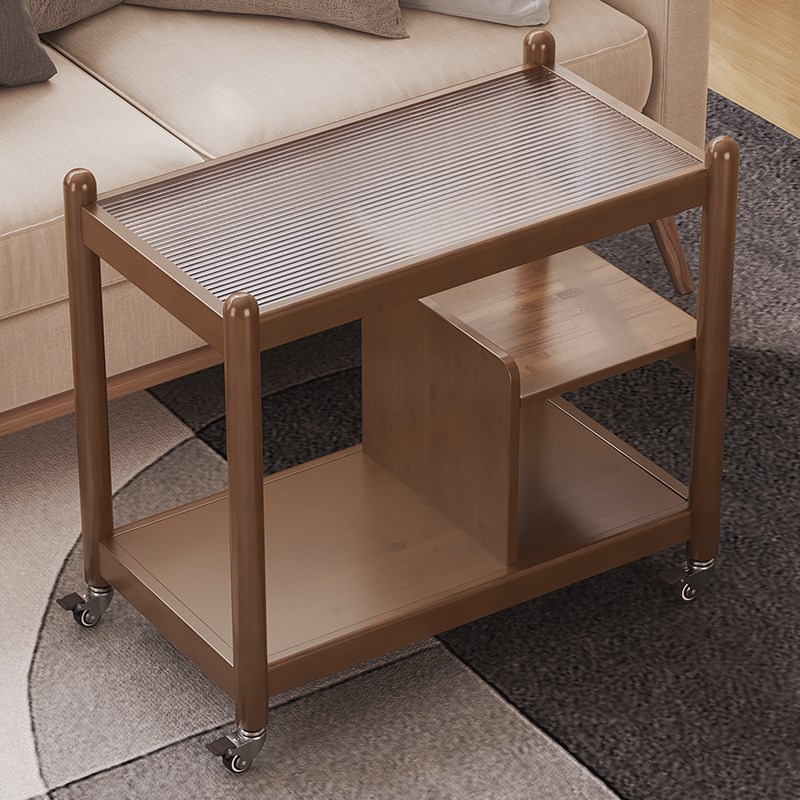 客厅复古中古风小茶几带轮玻璃床头边沙发边柜边几桌子推车