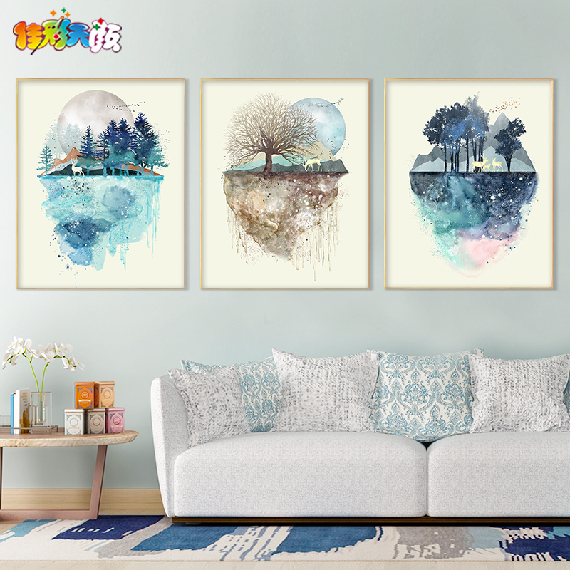 佳彩天颜 数字油画diy填充梦幻森林麋鹿手绘涂色客厅装饰品油彩画图片