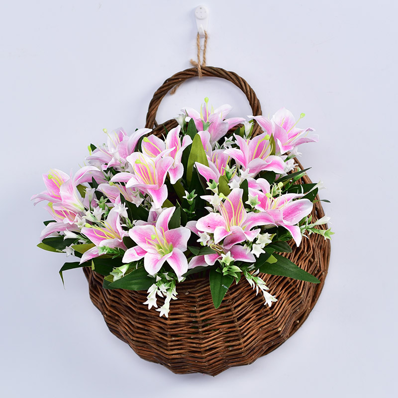 墙上装饰壁挂花篮藤编客厅创意墙面挂件干花仿真花壁挂花花藤套装
