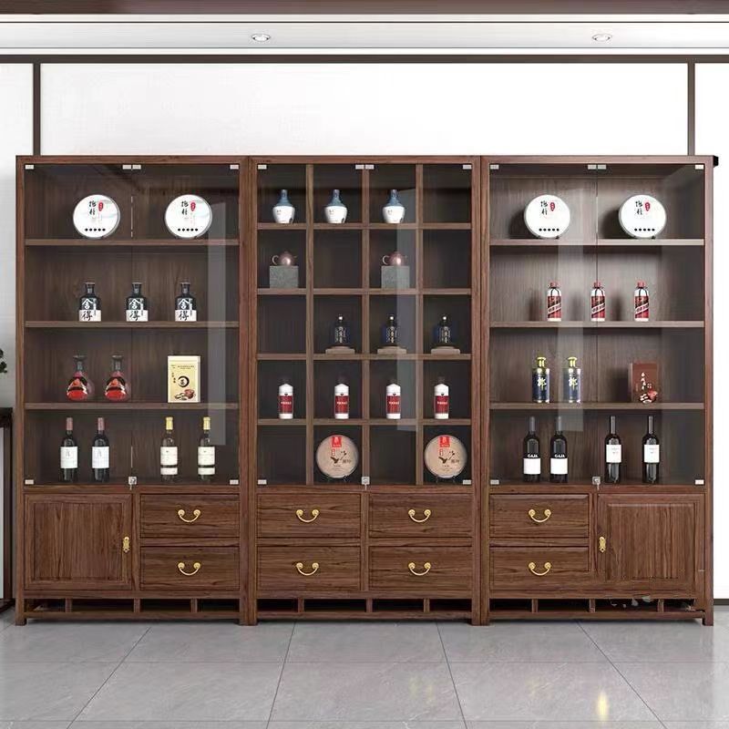 博古架实木中式多宝阁带玻璃榆木书柜书架茶室茶饼茶叶展示柜