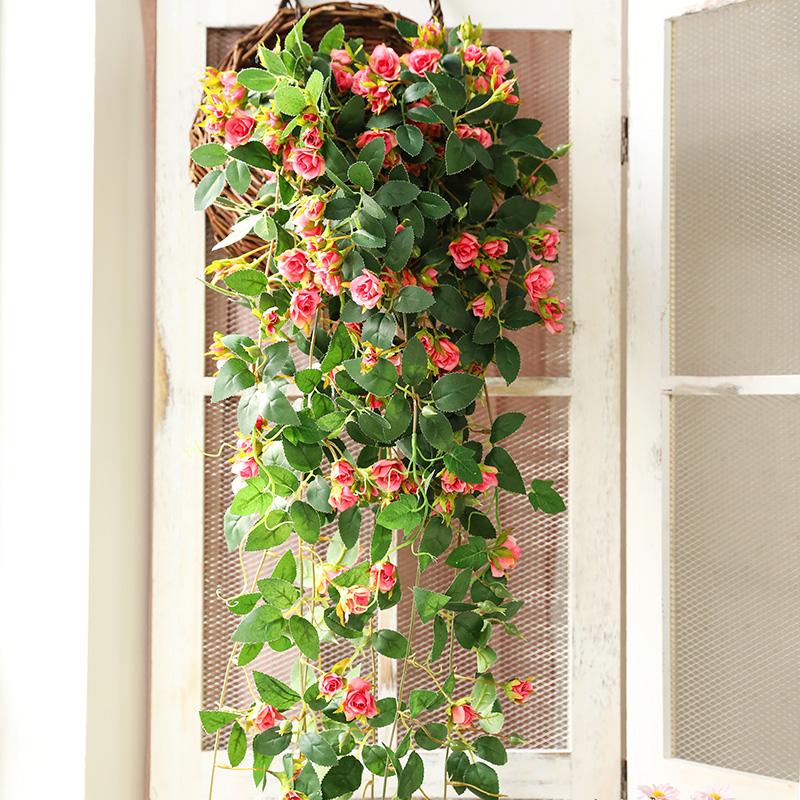 仿真玫瑰花壁挂藤条假花塑料花藤室内客厅墙壁墙面植物遮挡装饰花