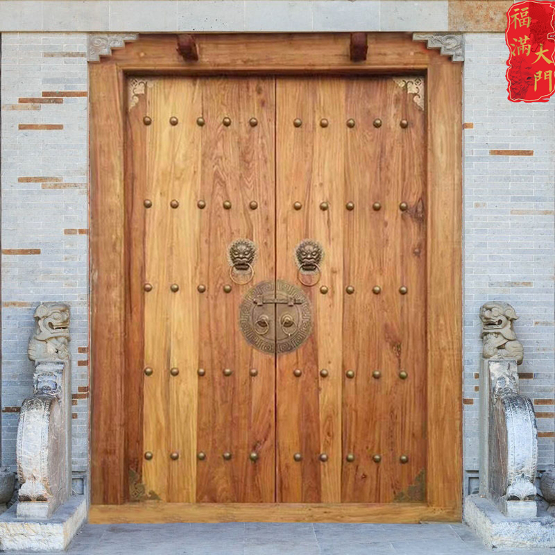 中式实木仿古庭院大门茶楼民宿复古门镶铜围墙入户门高端定制