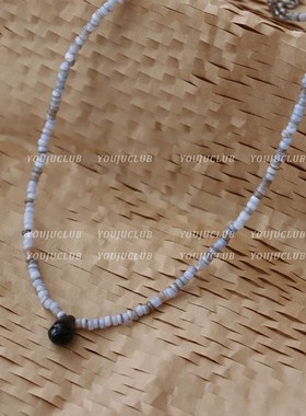 YOUJUclub-晚夜微雨 新中式串珠项链锁骨链天然石蓝色颈链民族风