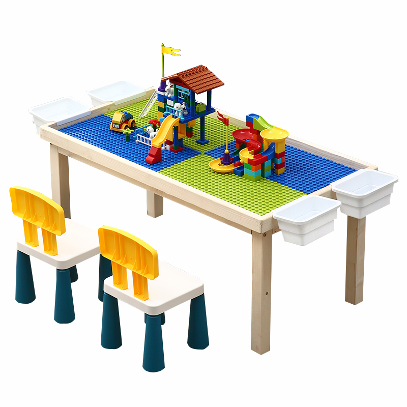 益智实木儿童积木桌多功能沙盘桌拼装积木宝宝玩具桌大号游戏桌子